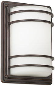 Modern Outdoor Wall Light Fixture Rubbed Bronze 11" Opal Glass Sconce