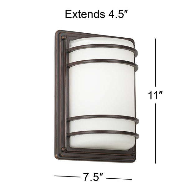 Modern Outdoor Wall Light Fixture Rubbed Bronze 11" Opal Glass Sconce