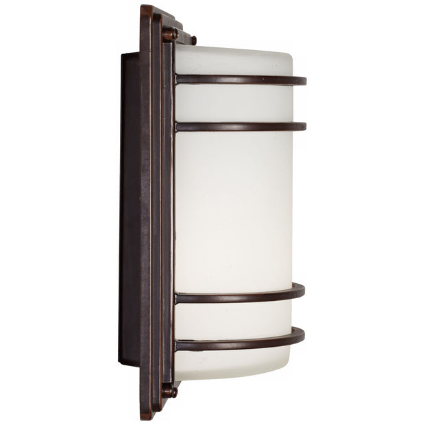 Modern Outdoor Wall Light Fixture Rubbed Bronze 11" Opal Glass Sconce
