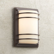 Modern Outdoor Wall Light Fixture Rubbed Bronze 11" Opal Glass Sconce