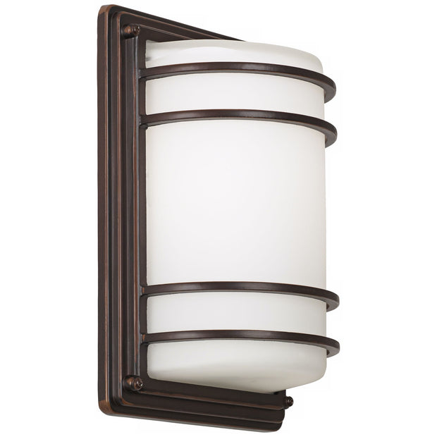 Modern Outdoor Wall Light Fixture Rubbed Bronze 11" Opal Glass Sconce